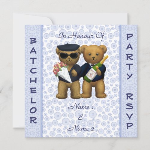 Gay Stag Party _ Blue Teddy Bears invitation