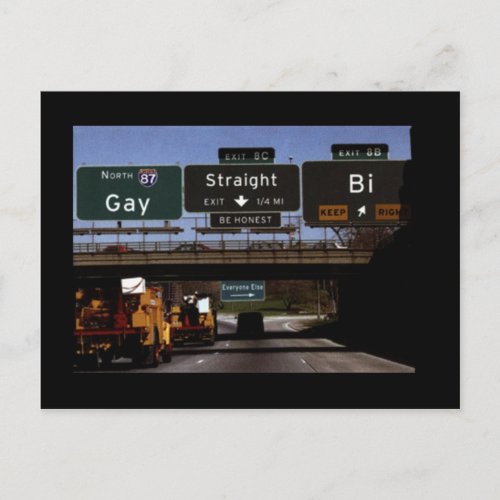GayStraightBi Road Signs Postcard