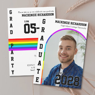 Gay Student Pride Rainbow White Graduation Party Invitation