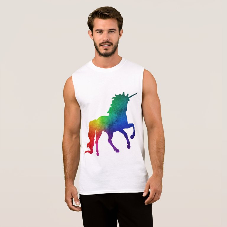 Gay T-Shirt: Unicorn, rainbow, and glitter oh my! Sleeveless Shirt