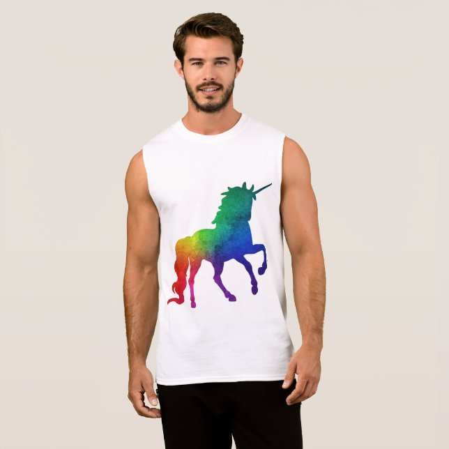 Gay T-Shirt: Unicorn, rainbow, and glitter oh my! Sleeveless Shirt (Front Full)