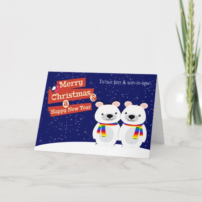 Gay Themed Christmas Polar Bears Personalized Holiday Card (Front)
