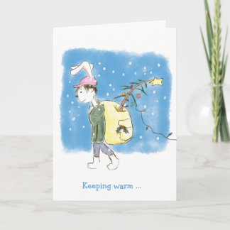 Gay themed Christmas Rabbit with tree Letterpress Thank You Card