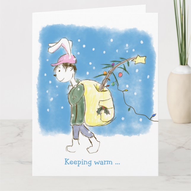 Gay themed Christmas Rabbit with tree Thank You Card (Front)
