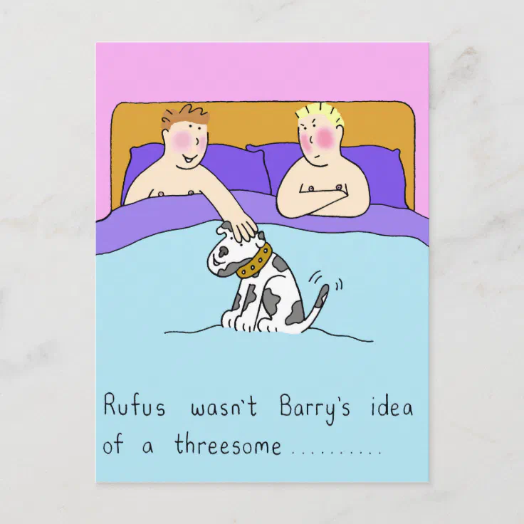 Gay Threesome Cartoon Humor Postcard | Zazzle