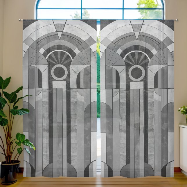 Gay Tones geometric art deco pattern Sheer Curtains (Living Room)