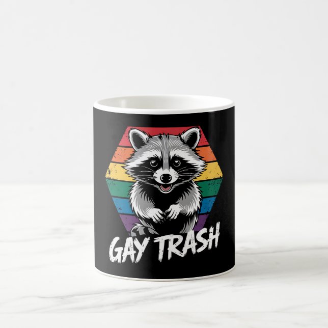 Gay Trash Raccoon LGBTQ Pride Vintage Coffee Mug (Center)