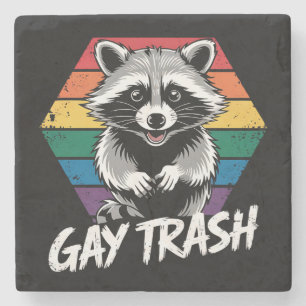 Gay Trash Raccoon LGBTQ Pride Vintage Stone Coaster