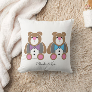 gay two groom teddy bear wedding throw pillow