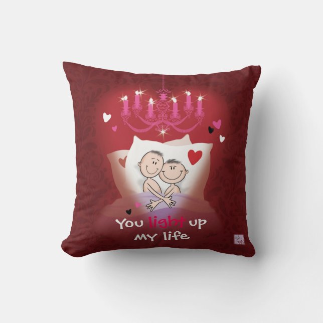 Gay Valentine, Pillow, Fun Couple in Bed Throw Pillow (Front)