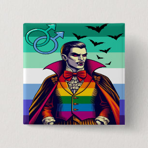 Gay Vampire In Rainbow Flag Clothing Button