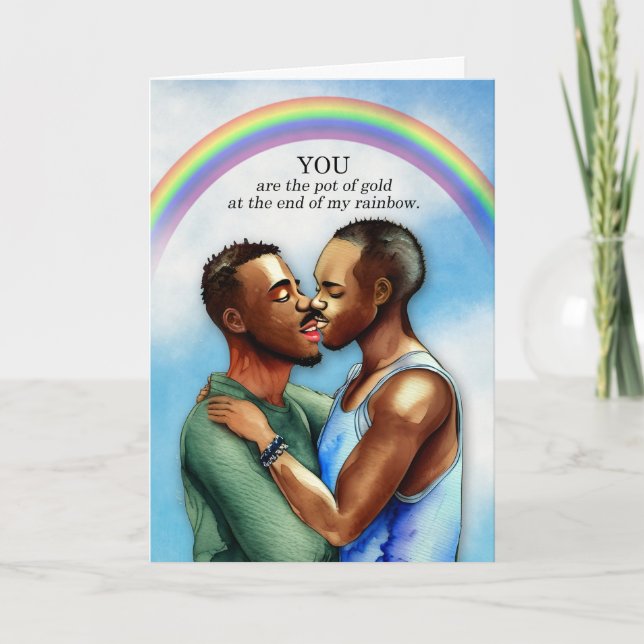 Gay Wedding Anniversary African American Couple Card (Front)