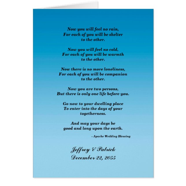Gay Wedding, Apache Blessing, Blue Gradient Cards (Front)