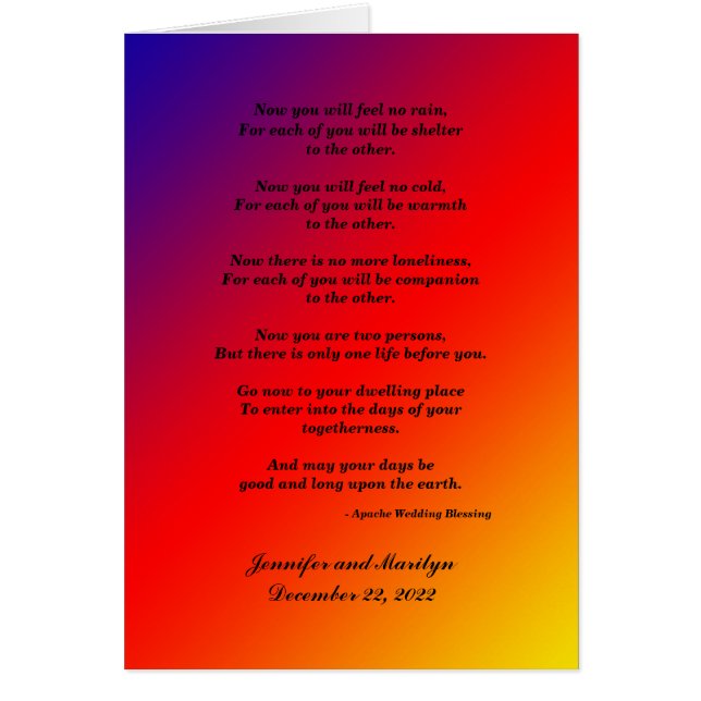 Gay Wedding, Apache Blessing, Personalized Rainbow Cards (Front)