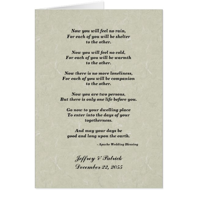 Gay Wedding, Apache Blessing, Tan Cards (Front)