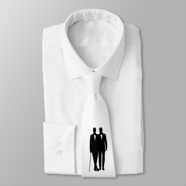Gay Wedding Black and White Grooms Neck Tie (Tied)