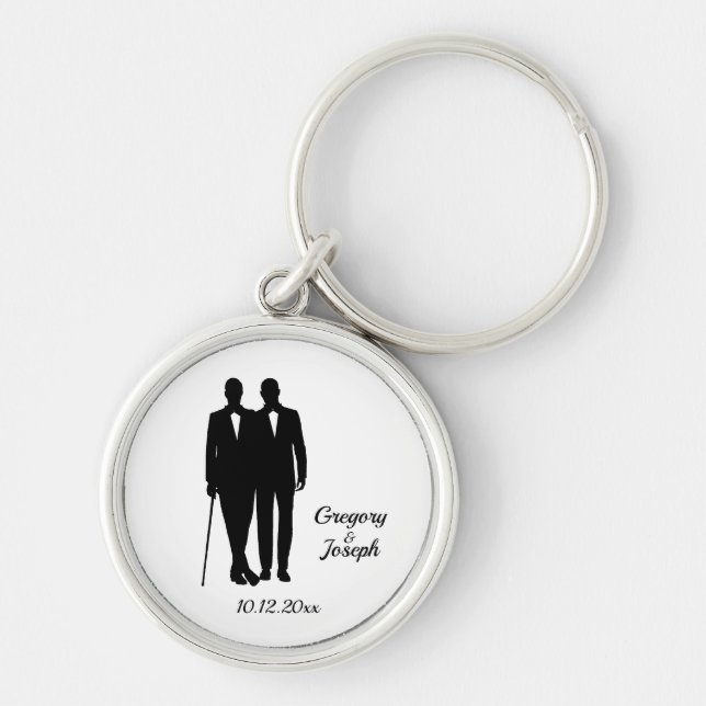Gay Wedding Black and White Keychain (Front)