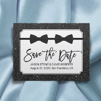 Gay Wedding Bow Ties Black Glitter Save the Date