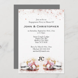 Gay wedding chic hat floral watercolor mens invitation