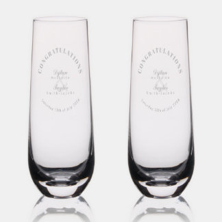Gay Wedding Congratulations Calligraphy Etched Stemless Champagne Flute