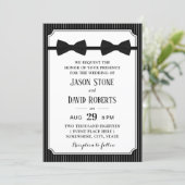 Gay Wedding Double Bow Ties Classy Black Invitation (Standing Front)