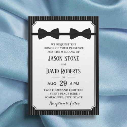 Gay Wedding Double Bow Ties Classy Black Invitation