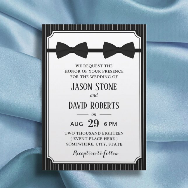 Gay Wedding Double Bow Ties Classy Black Invitation