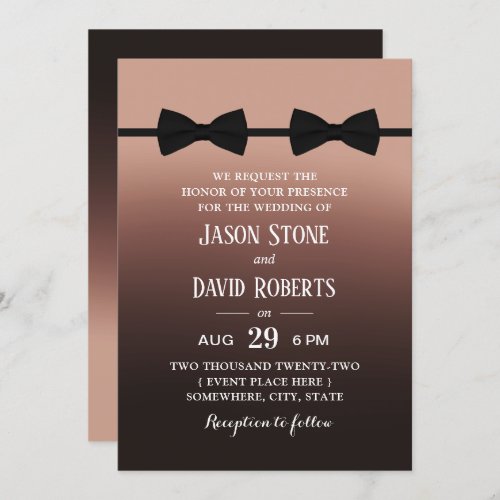 Gay Wedding Double Bow Ties Elegant Brown Ombre Invitation