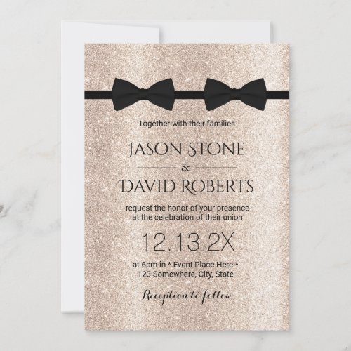 Gay Wedding Double Bow Ties Modern Ivory Gold Invitation