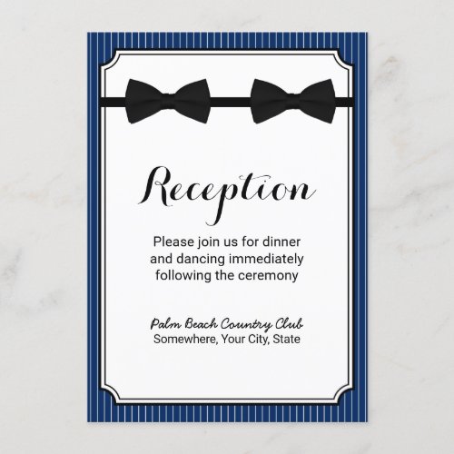 Gay Wedding Double Bow Ties Navy Blue Reception Enclosure Card