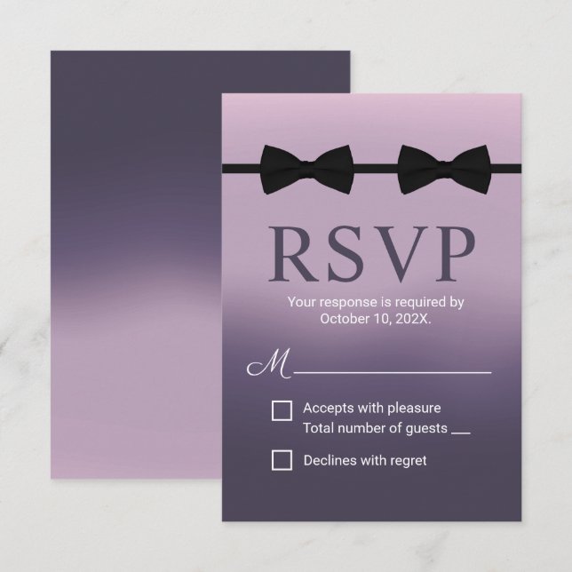 Gay Wedding Double Bow Ties Purple RSVP (Front/Back)