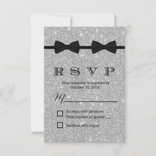 Gay Wedding Double Bow Ties Silver Glitter RSVP