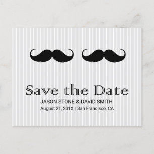 Gay Wedding Double Mustache Save the Date Announcement Postcard