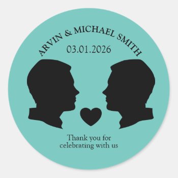 Gay Wedding Elegance Round Sticker With Two Grooms by thepapershoppe at Zazzle