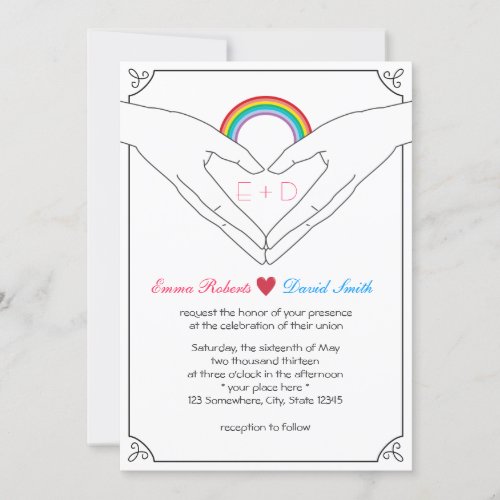 Plain Hand Heart Rainbow Wedding Invitations 5" X 7" Invitation Card