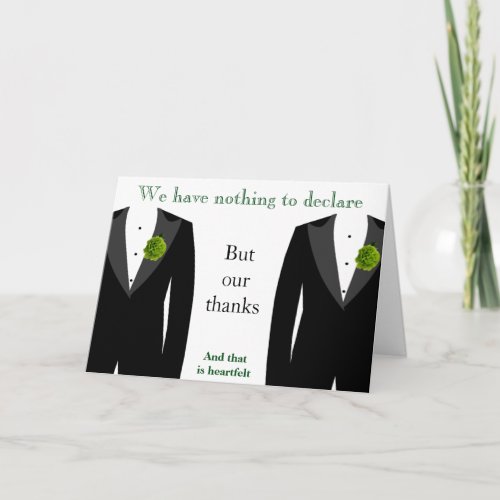 Gay Wedding Green Carnation Grooms Thank You Card