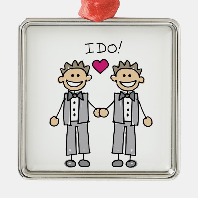 Gay Wedding Groom Metal Ornament (Front)