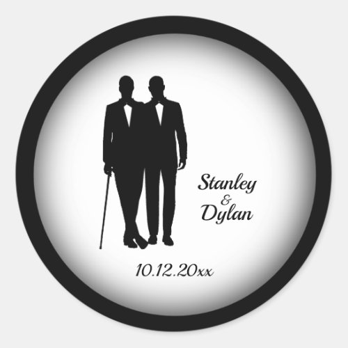 Gay Wedding Grooms Classic Round Sticker