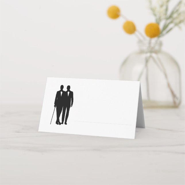 Gay Wedding Grooms Fine Line for Name Place Card (Front)