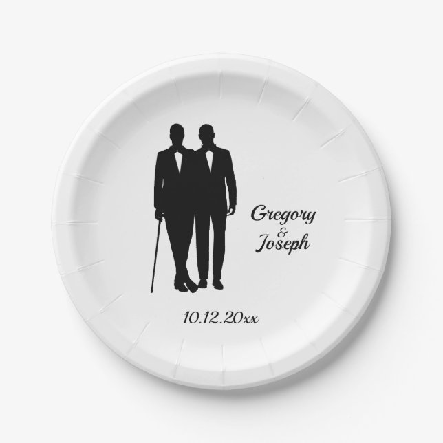Gay Wedding Grooms Paper Plates (Front)