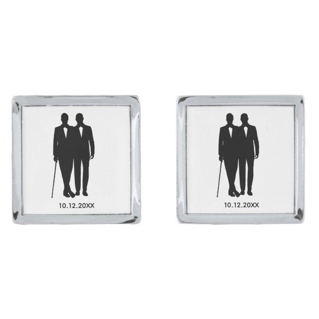 Gay Wedding Grooms with Date Cufflinks (Front)