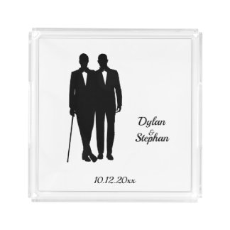Gay Wedding Grooms with Names and Date Acrylic Tray