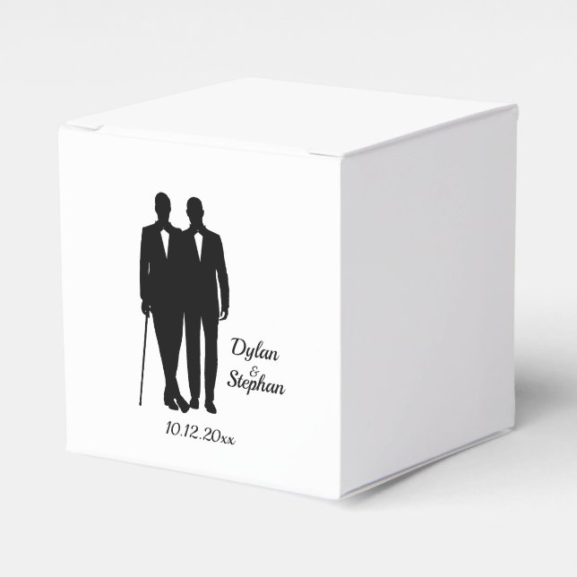 Gay Wedding Grooms with Names and Date Favor Boxes (Front Side)