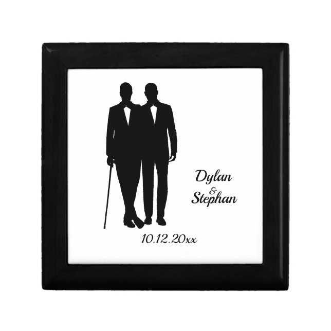 Gay Wedding Grooms with Names and Date Gift Box (Front)