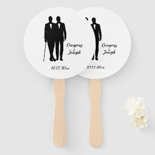 Gay Wedding Grooms with Names and Date Hand Fan