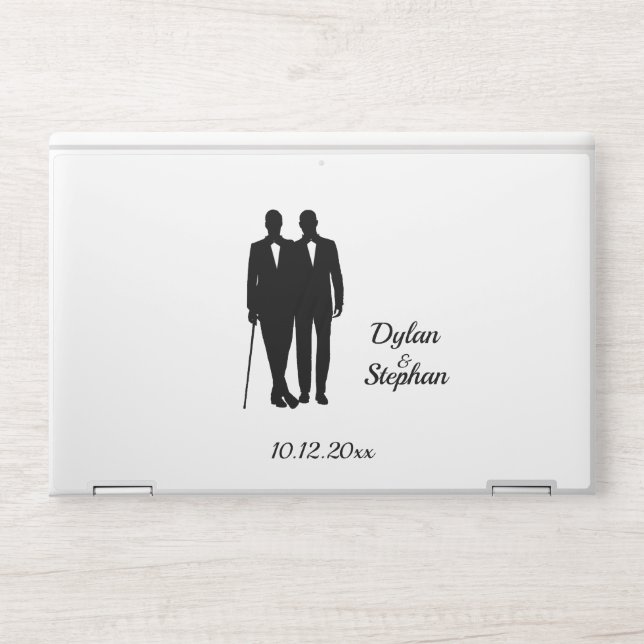 Gay Wedding Grooms with Names and Date HP Laptop Skin (Front)