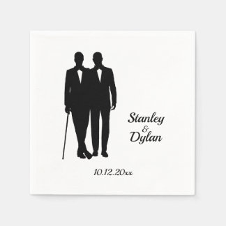Gay Wedding Grooms with Names and Date Napkins