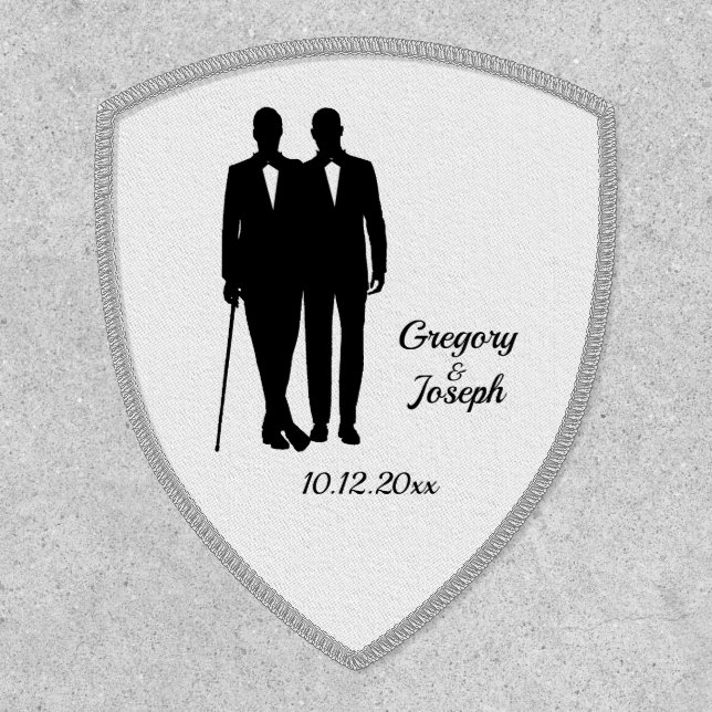 Gay Wedding Grooms with Names and Date Patch (Front)