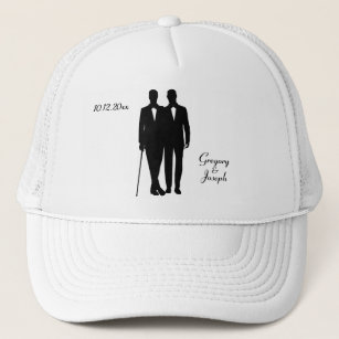 Gay Wedding Grooms with Names and Date Trucker Hat