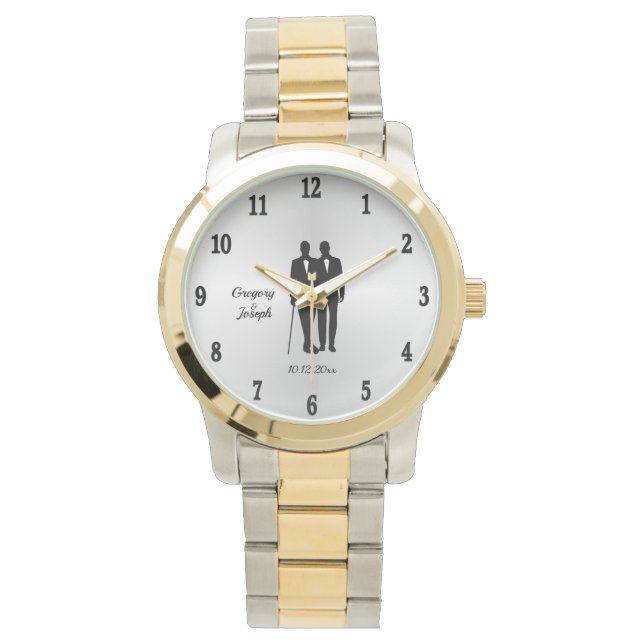 Gay Wedding Grooms with Names and Date Watch (Front)